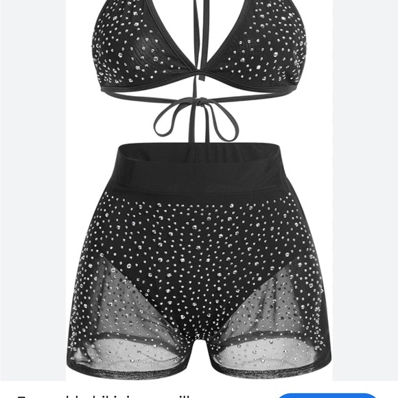 Black Rhinestone Mesh Two-Piece Bikini Set - Picture 2 of 6